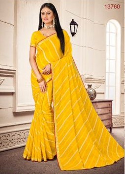 Laxmipati Sundarta-8 Yellow Chiffon Saree (Yellow, 13760-B)