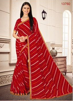 Laxmipati Sundarta-8 Red Chiffon Saree (Red, 13760-A)
