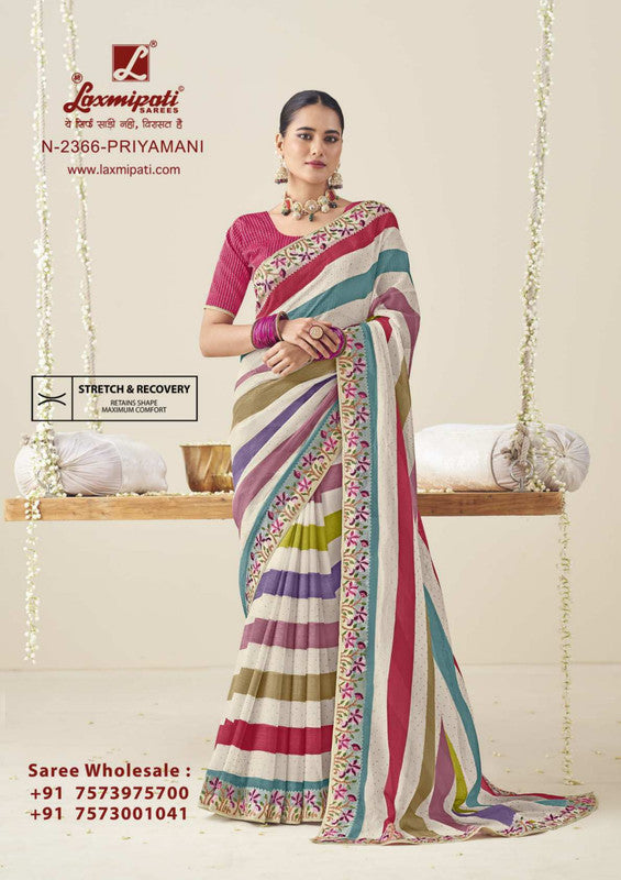 Laxmipati Nazakat Multicolor Sparkle Chiffon Saree (Multicolor, N-2366)