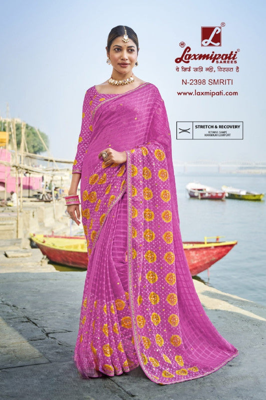 Laxmipati Parampara Pink Moss Chiffon Saree (Pink, N-2398)