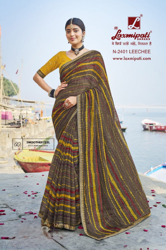 Laxmipati Parampara Green Sparkle Chiffon Saree (Green, N-2401)