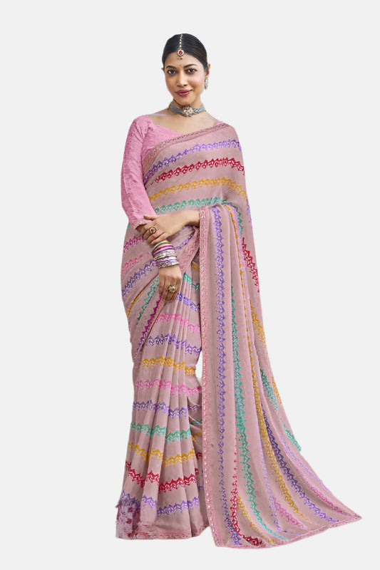 Laxmipati N-2402 Pink Sparkle Chiffon Saree