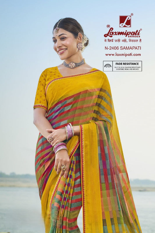 Laxmipati Parampara Yellow Sparkle Chiffon Saree (Yellow, N-2406)