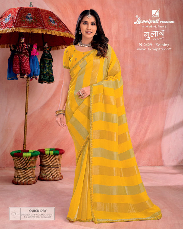Laxmipati Gulaab Mustard Organza Saree (Mustard, N-2429)