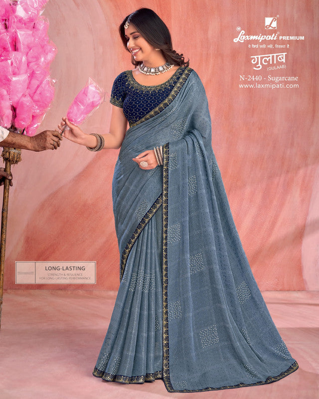 Laxmipati Gulaab Grey Chiffon Saree (Grey, N-2440)