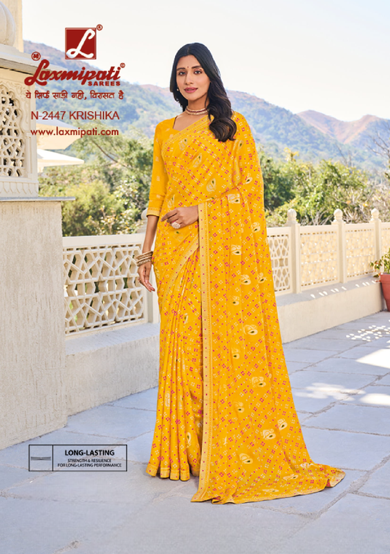 Laxmipati Rang Panchami Mustard Sparkle Chiffon Saree (Mustard, N-2447)