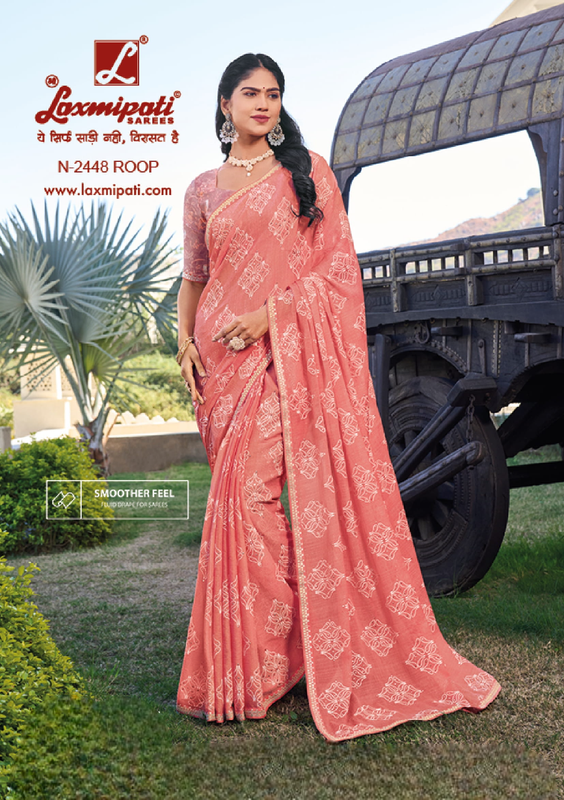 Laxmipati Rang Panchami Peach Chiffon Saree (Peach, N-2448)