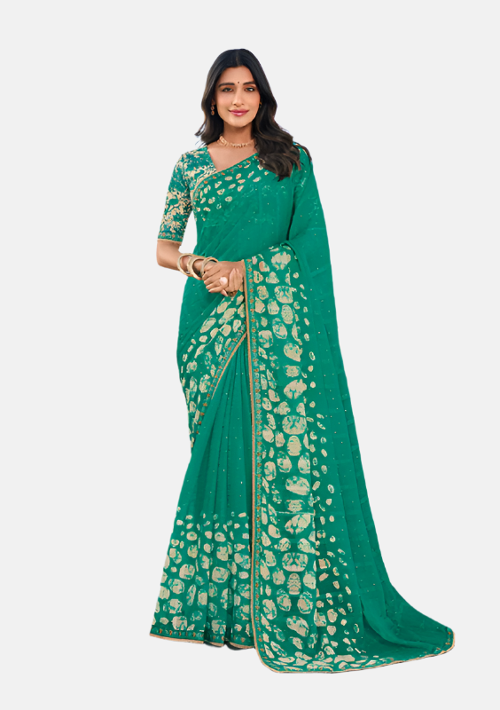 Laxmipati N-2453 Teal Green Chiffon Saree