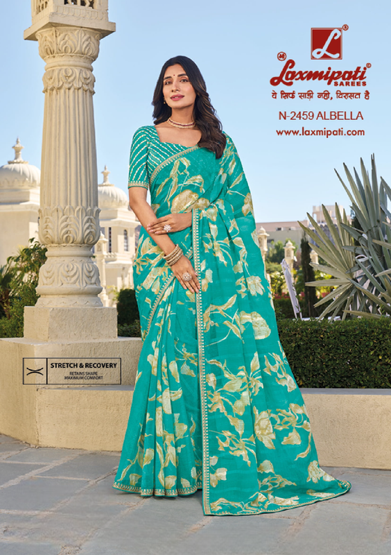Laxmipati Rang Panchami Turquoise Blue Sparkle Chiffon Saree (Turquoise Blue, N-2459)