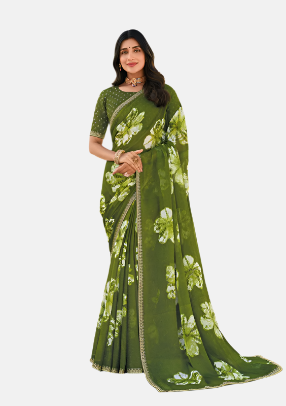 Laxmipati N-2463 Green Sparkle Chiffon Saree