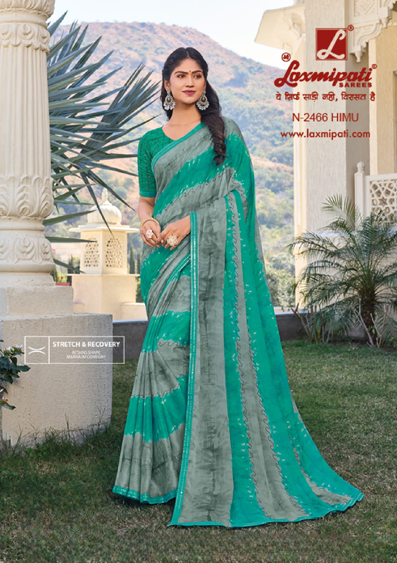 Laxmipati Rang Panchami Teal Blue Sparkle Chiffon Saree (Teal Blue, N-2466)
