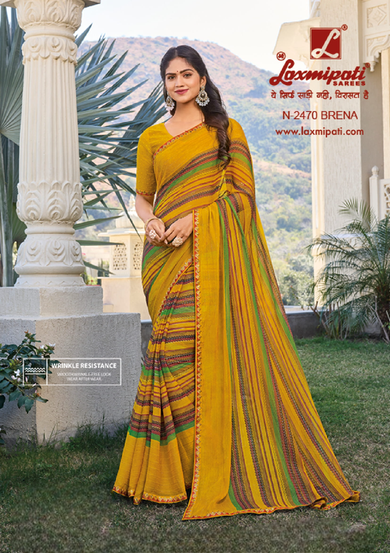 Laxmipati Rang Panchami Mustard Sparkle Chiffon Saree (Mustard, N-2470)