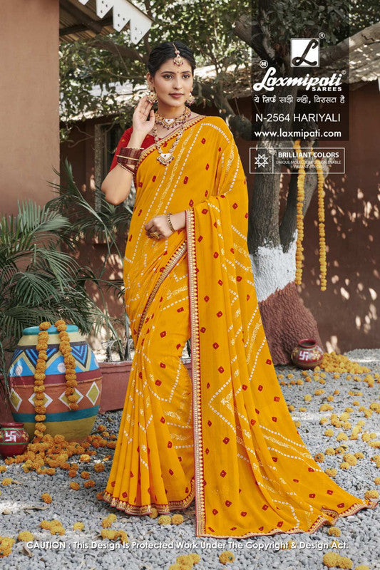 Laxmipati Rajwadi Yellow Moss Chiffon Saree (Yellow, N-2564)