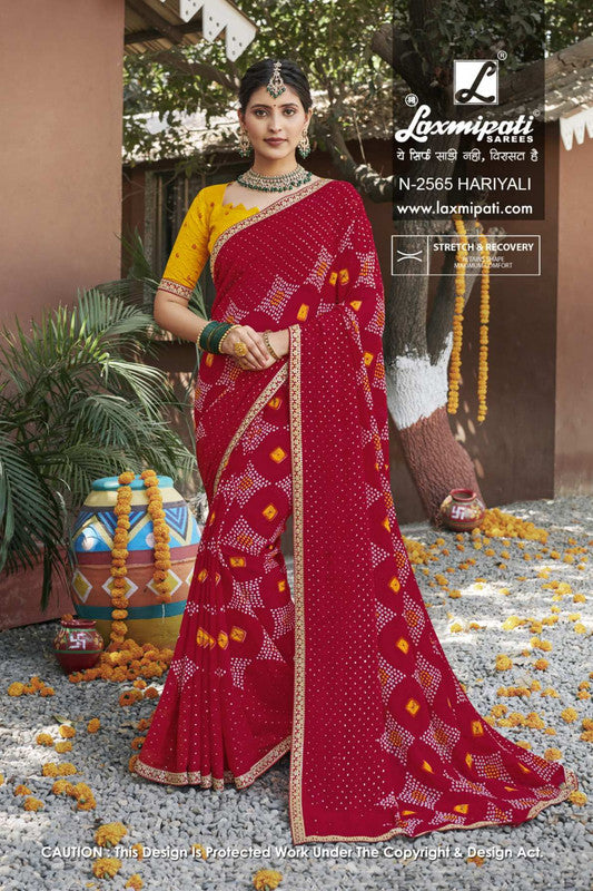 Laxmipati Rajwadi Red Moss Chiffon Saree (Red, N-2565)