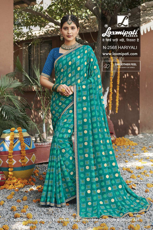 Laxmipati Rajwadi Blue Moss Chiffon Saree (Blue, N-2568)
