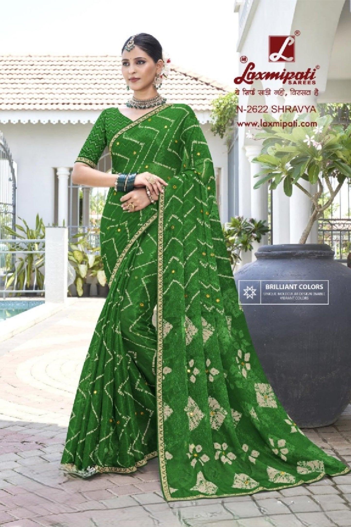 Laxmipati Phulvaari Green Chiffon Saree (Green, N-2622)