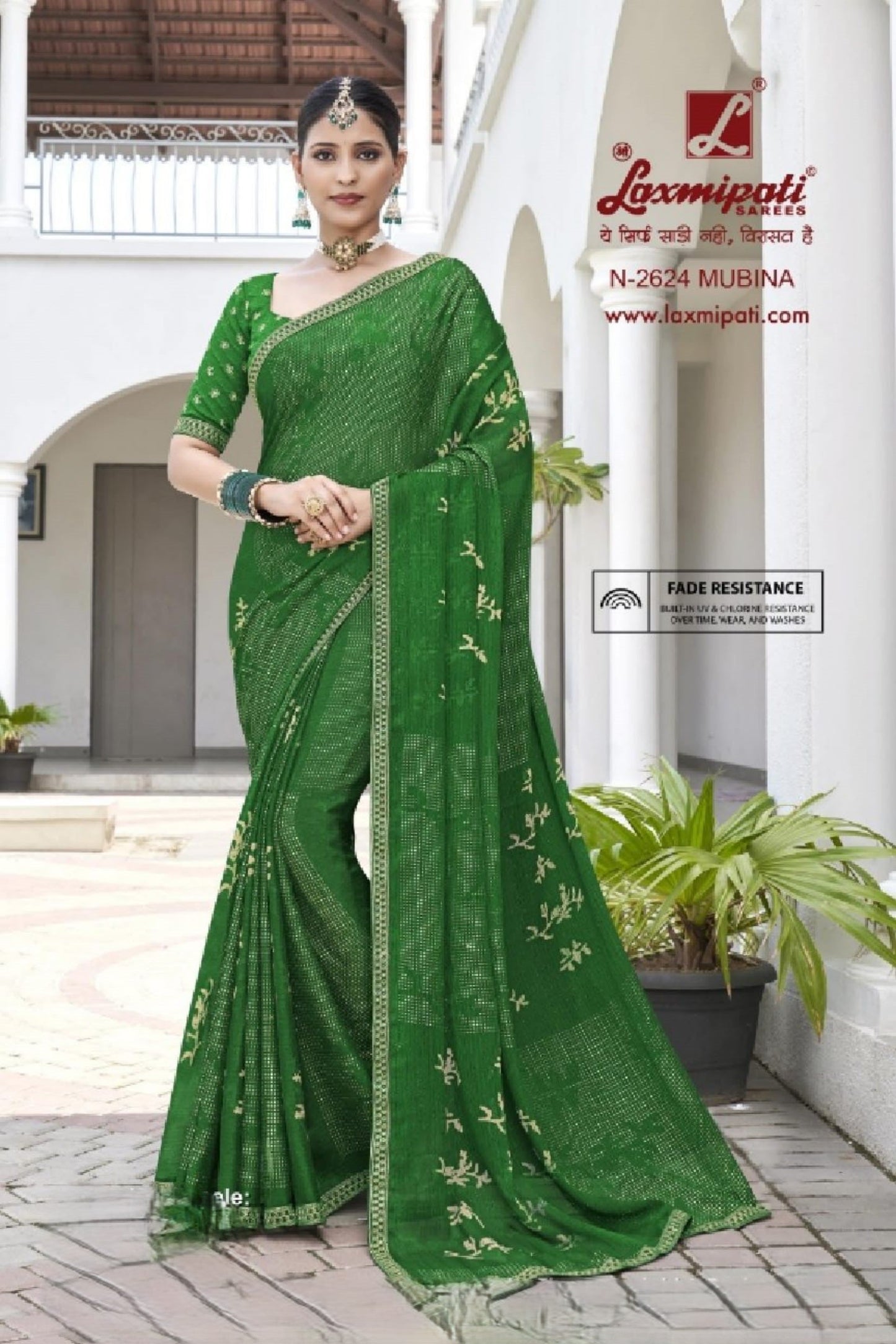Laxmipati Phulvaari Green Chiffon Saree (Green, N-2624)