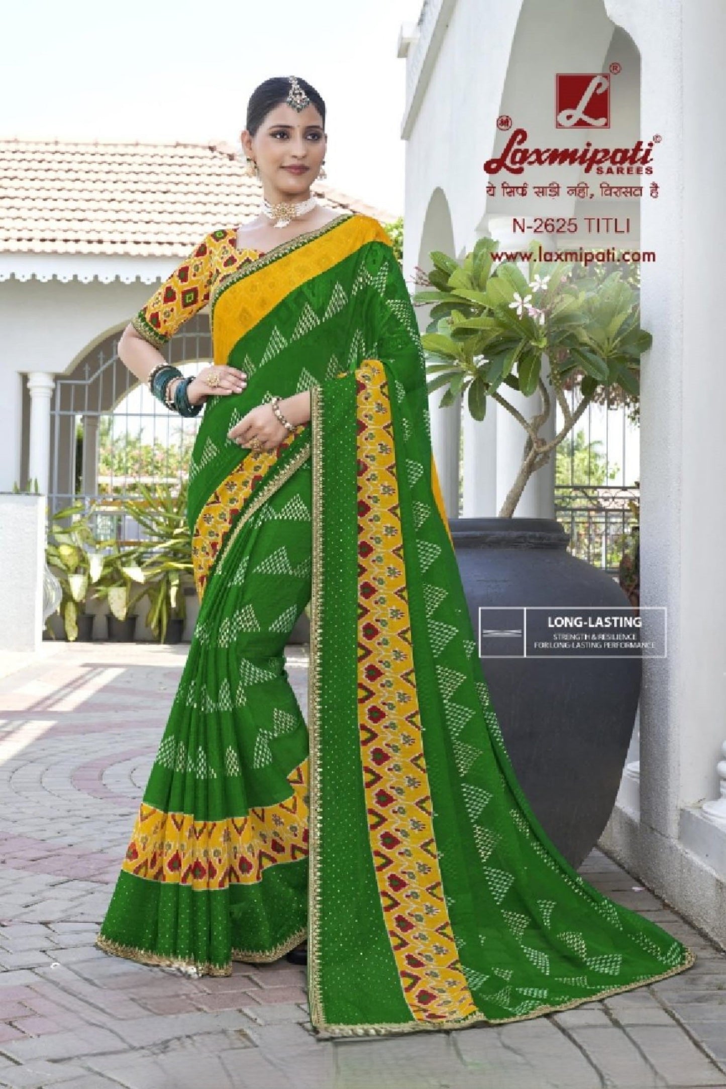 Laxmipati Phulvaari Green Chiffon Saree (Green, N-2625)
