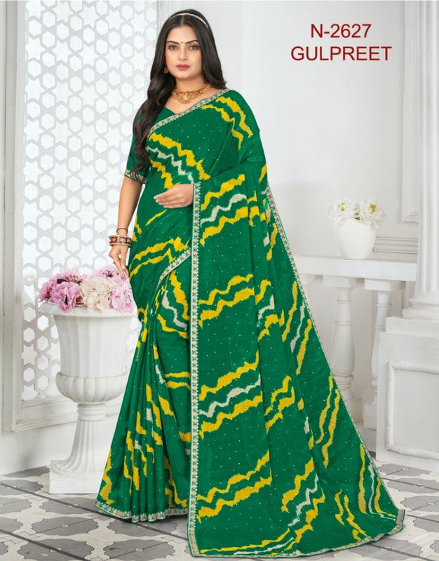 Laxmipati Gulpreet Green Chiffon Saree (Green, N-2627-C)