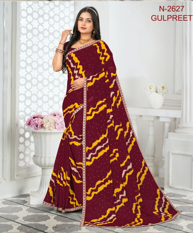 Laxmipati Gulpreet Maroon Chiffon Saree (Maroon, N-2627-D)
