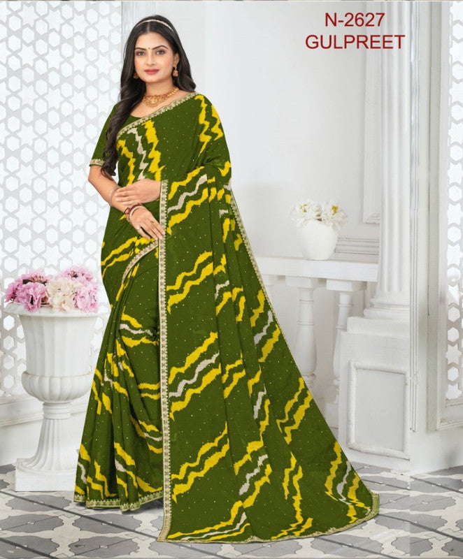 Laxmipati Gulpreet Green Chiffon Saree (Green, N-2627-E)