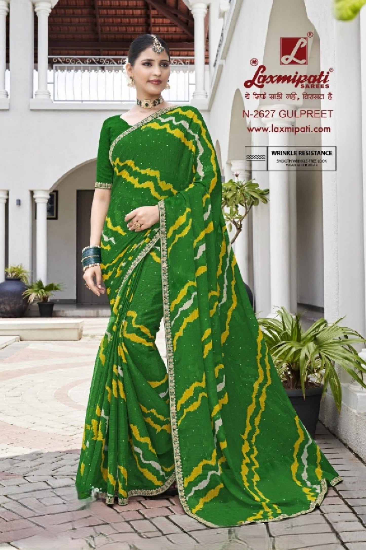 Laxmipati Phulvaari Green Chiffon Saree (Green, N-2627)