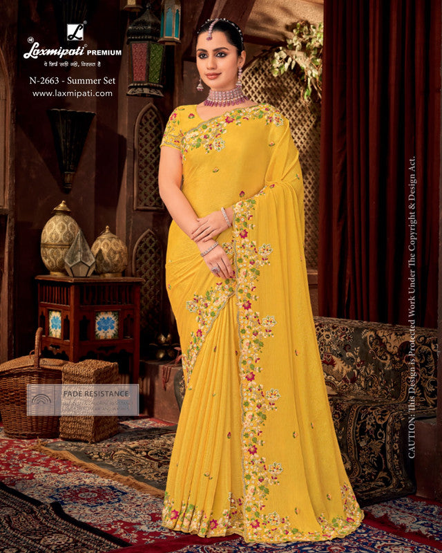 Laxmipati Firki-3 Yellow Silk Chiffon Saree (Yellow, N-2663)