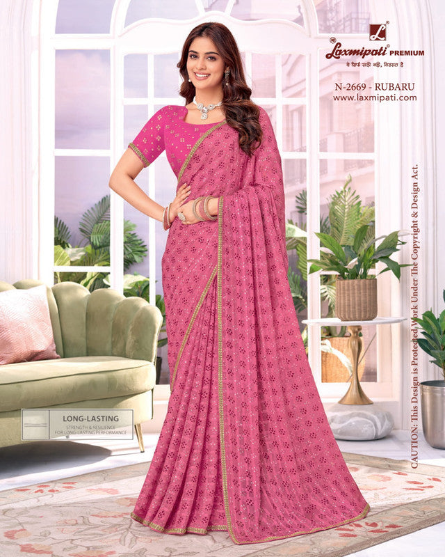 Laxmipati Megha Onion Chiffon Saree (Onion, N-2669)