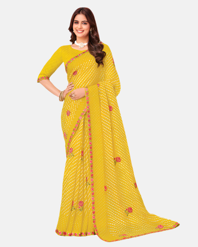 Laxmipati N-2670 Yellow Sparkle Chiffon Saree