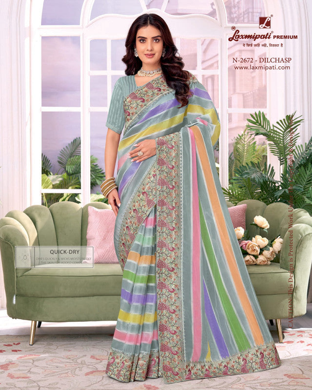 Laxmipati Megha Green Organza Saree (Green, N-2672)