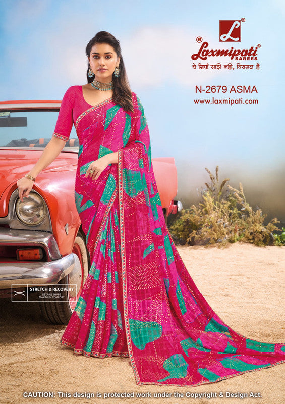 Laxmipati Baarish Pink Silk Chiffon Saree (Pink, N-2679)