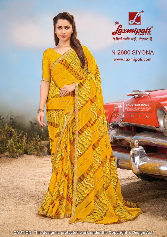 Laxmipati Baarish Yellow Sparkle Chiffon Saree (Yellow, N-2680)