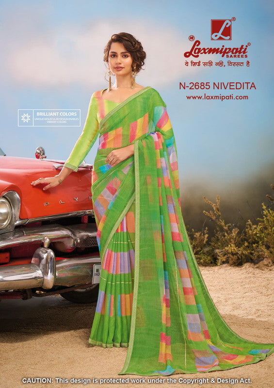 Laxmipati Baarish Green Sparkle Chiffon Saree (Green, N-2685)
