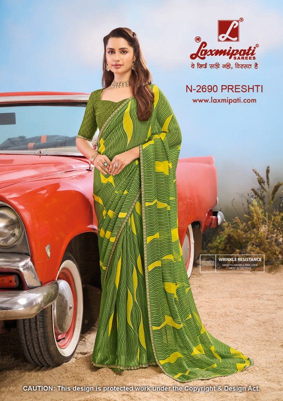 Laxmipati Baarish Green Sparkle Chiffon Saree (Green, N-2690)