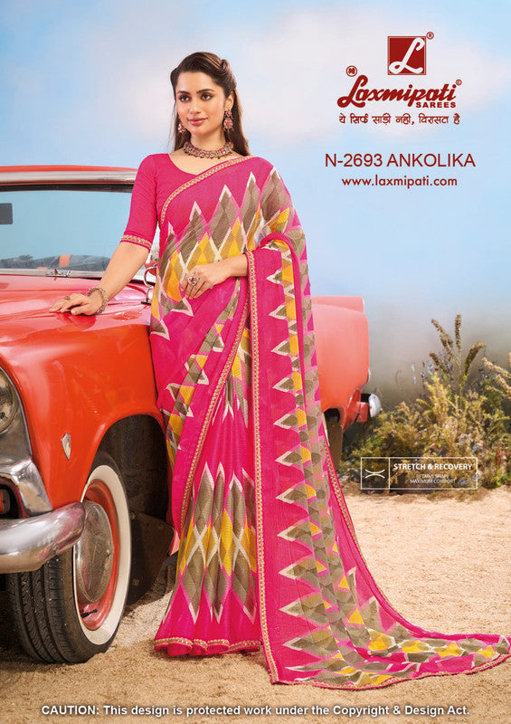 Laxmipati Baarish Pink Sparkle Chiffon Saree (Pink, N-2693)