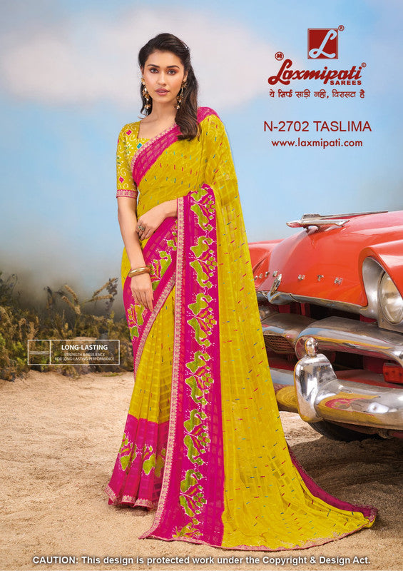 Laxmipati Baarish  Yellow Chiffon Saree (Yellow, N-2702)