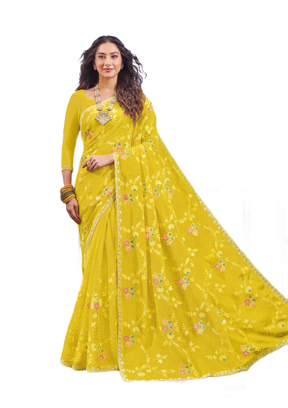 Laxmipati N-3333 Yellow Chiffon Saree