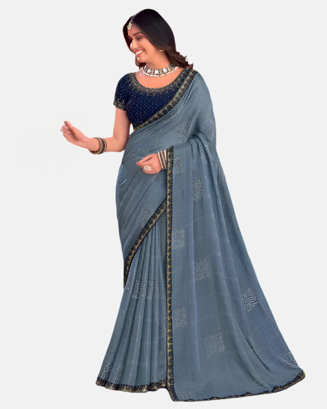 Laxmipati Gulaab Grey Chiffon Saree (Grey, N-2440)