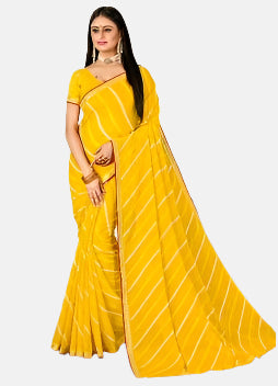 Laxmipati 13760-B Yellow Chiffon Saree 
