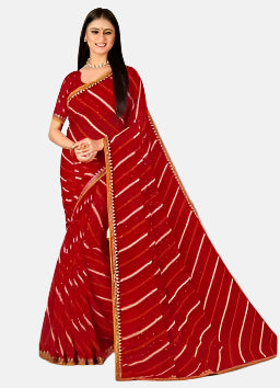 Laxmipati 13760-A Red Chiffon Saree 