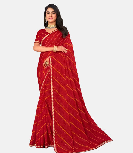Laxmipati 14085 Red Chiffon Saree 