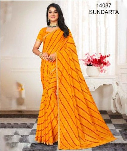Laxmipati Sundarta-7 Yellow Chiffon Saree (Yellow, 14087)