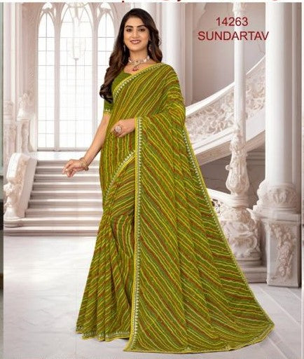 Laxmipati Sundarta-6 Green Chiffon Saree (Green, 14263)