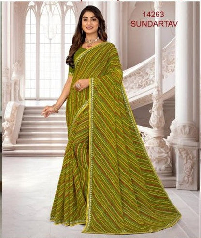 Laxmipati Sundarta-6 Green Chiffon Saree (Green, 14263)