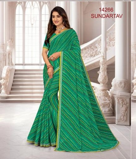 Laxmipati Sundarta-6 Green Chiffon Saree (Green, 14266)