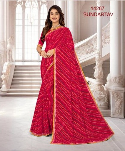 Laxmipati Sundarta-6 Red Chiffon Saree (Red, 14267)