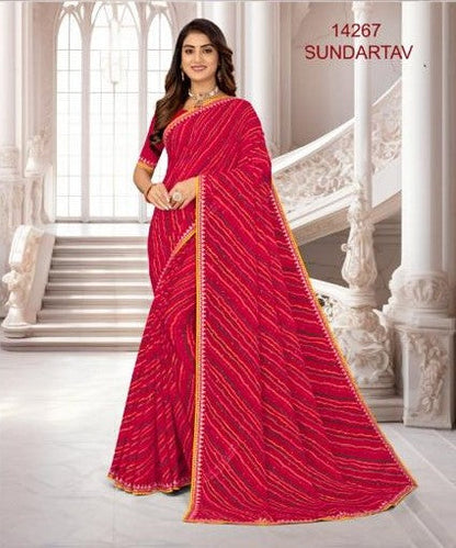 Laxmipati Sundarta-6 Red Chiffon Saree (Red, 14267)
