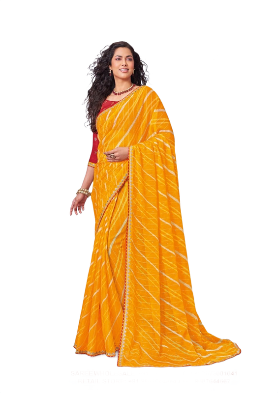 Laxmipati N-3467 Yellow Chiffon Saree 