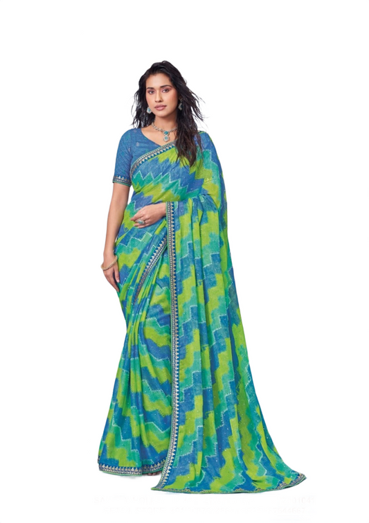 Laxmipati N-3476 Green Chiffon Saree 