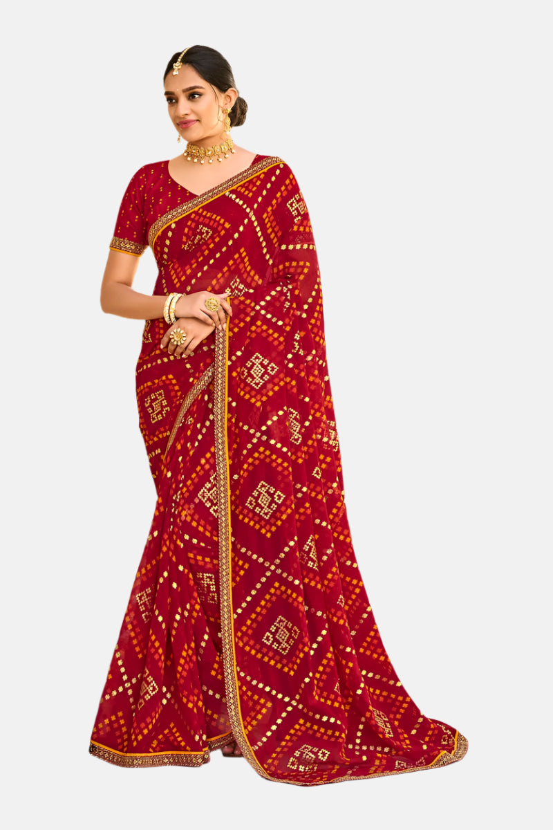 Laxmipati 7262 Red Chiffon Saree 